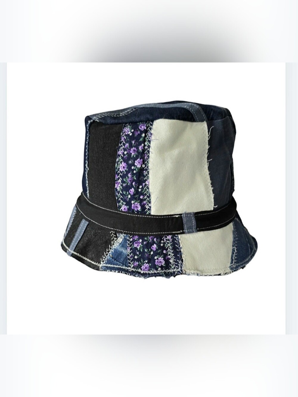 Handmade Denim Bucket Hat Patchwork  Festival Indie Unisex Women's Cap